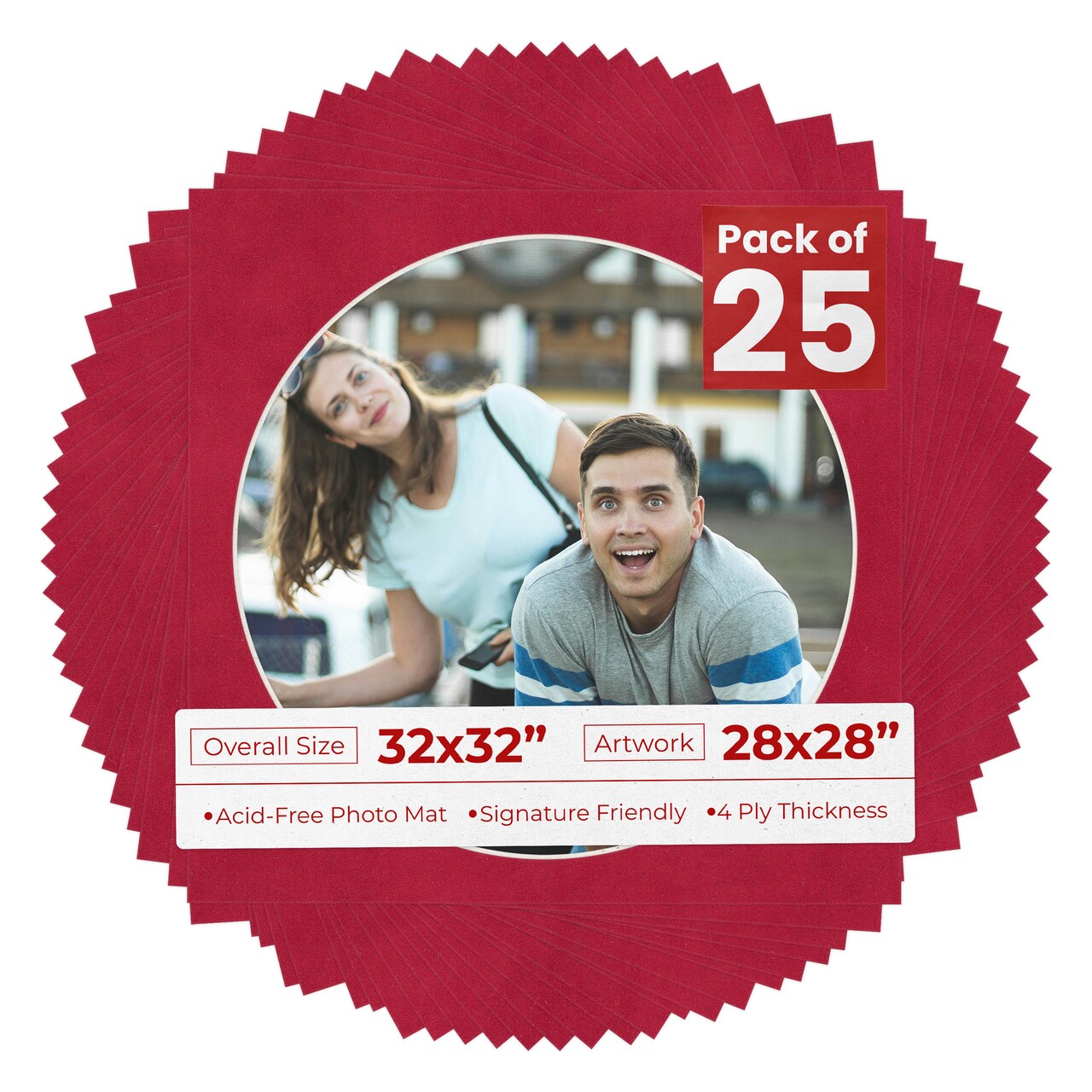 Red Suede Mat Board for 32x32 Frames - Circle Opening for 28x28 Photos